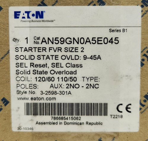 Eaton An59Gn0A5E045 120 Vac An59Gn0 Size 2 Reversing Starter 9-45 Amp