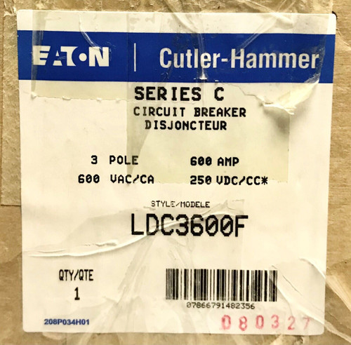 Cutler Hammer Ldc3600F 3 Pole 600Amp Type Ldc Circuit Breaker Frame French