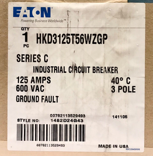 Eaton Hkd3125T56Wzgp 3 Pole 125 Amp Type Hkd Ground Fault Circuit Breaker Optim