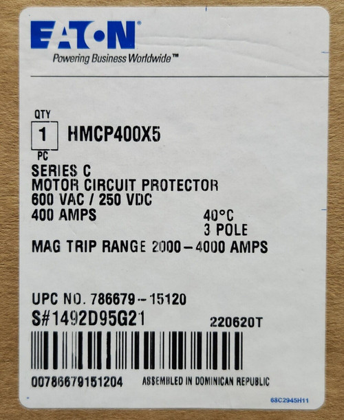 Cutler Hammer Hmcp400X5 3 Pole 400 Amp Hmcp Motor Circuit Protector