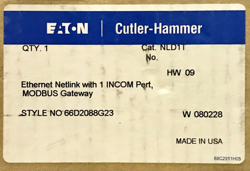 Cutler Hammer Nld1T Modbus Gateway Ethernet Netlink Module 66D2088G23