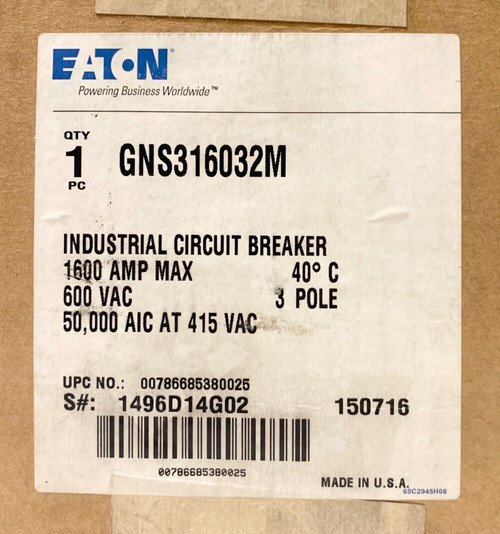 Cutler Hammer Gns316032M 630-1600 Amp Type Gns Circuit Breaker