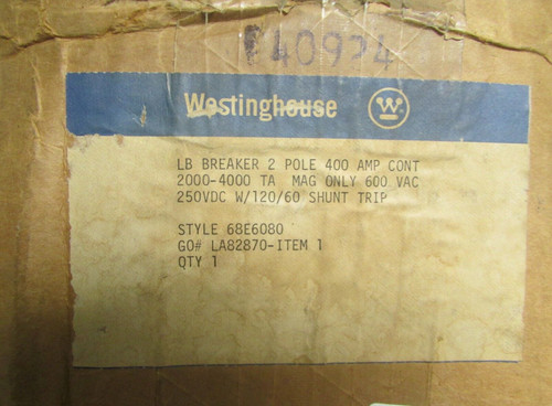 Westinghouse Lb2400 Lb Breaker 2 Pole 400 Amp 120V Shunt 68E6080