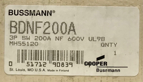 Cooper Bussmann Bdnf200A 3 Pole 200 Amp 600 Vac Non Fusible Disconnect Switch