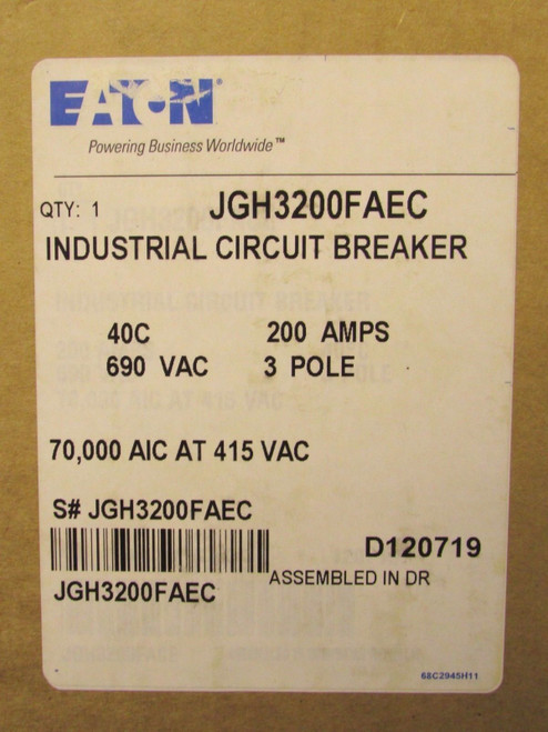 Cutler Hammer Jgh3200Faec 3 Pole 200Amp J250H Jgh Circuit Breaker Jgh3200F