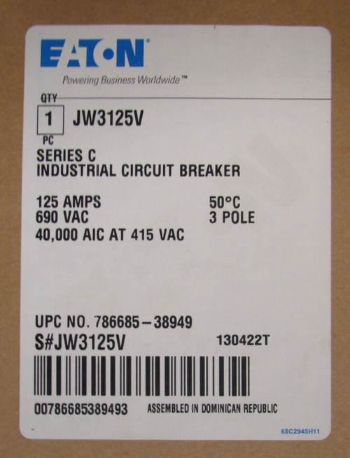 Cutler Hammer Jw3125V Type Jw 125 Circuit Breaker 3 Pole 100-125 Amp