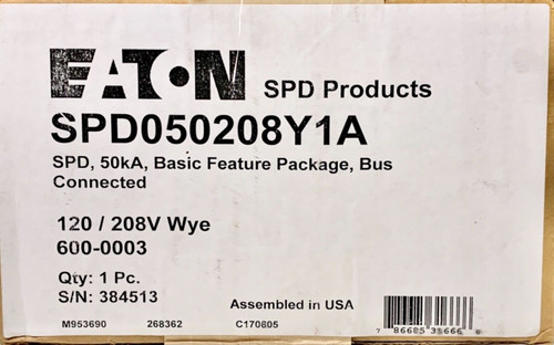 Eaton Spd050208Y1A 120 208 Vac Wye Spd Surge Protective Device 600-0003 50Ka