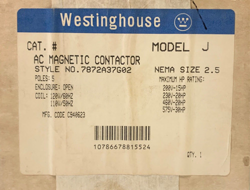 Westinghouse A200 A201 Size 2.5 Contactor 5 Pole 120 V 7872A37G02