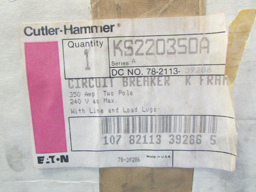 Cutler Hammer Ks220350A Circuit Breaker K Frame 350 Amp 2 Pole