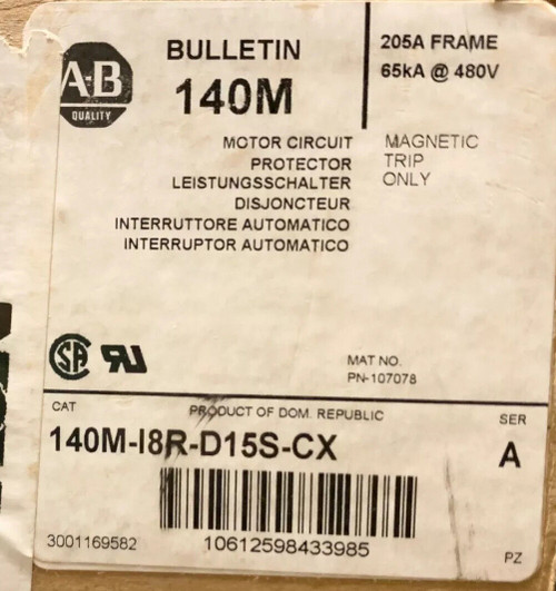 Allen Bradley 140M I8R Di5S Cx 150 Amp Type Hmcp 140M-I8 Motor Circuit Protector