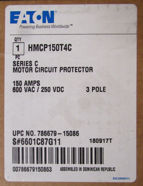 Cutler Hammer Hmcp150T4C Type Hmcp Motor Circuit Protector 150 Amp 3 Pole