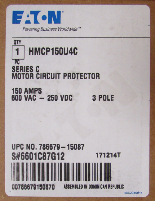 Cutler Hammer Hmcp150U4C 150 Amp Hmcp Motor Circuit Protector