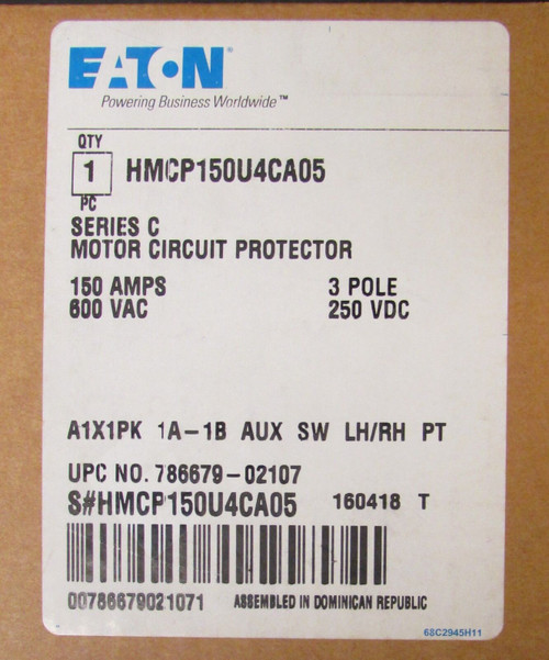 Cutler Hammer Hmcp150U4Ca05 Hmcp Motor Circuit Protector 1A 1B Auxiliary