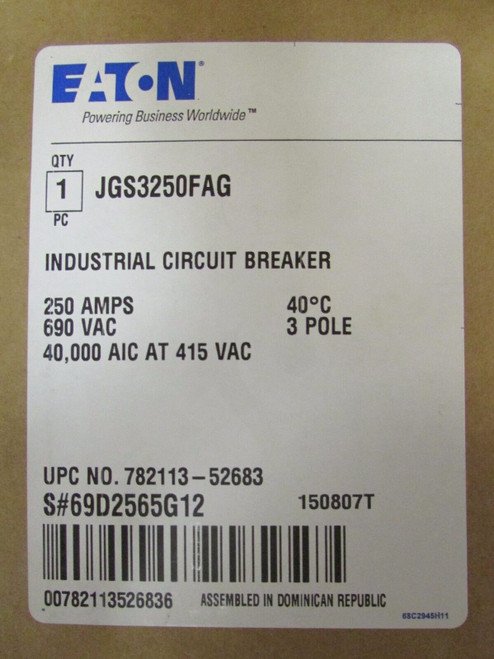 Cutler Hammer Jgs3250Fag 3 P. 250 Amp J250S Jgs Circuit Breaker Jgs3250Nn