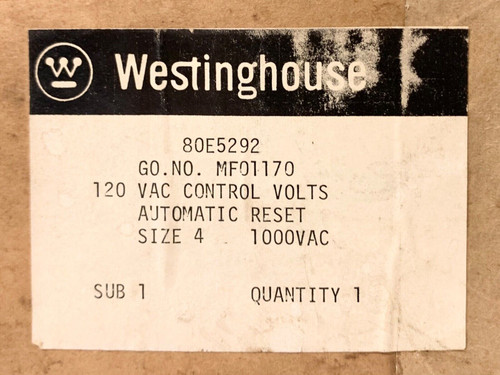 Westinghouse Mf01170 80E5292 Modular Overload Relay 120 Vac Size 4