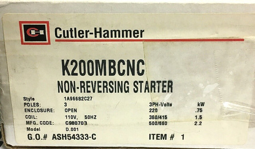 Cutler Hammer K200Mbcnc 3 Pole 110V K200 Iec Advantage Starter 1A96682C27