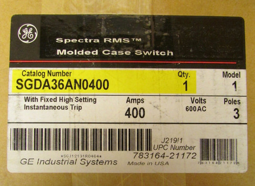 General Electric Ge Spectra Rms Molded Case Switch 400 Amp 3 Pole Sgda36An0400