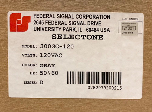 Federal Signal 300Gc-120 Selectone 120 Vac Gray Speaker Amplifier 300Ge 120