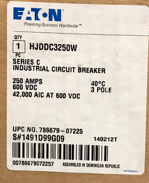Cutler Hammer Hjddl3250W 3 Pole 250Amp Type Hjd-Dc Circuit Breaker