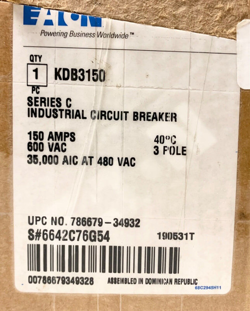 Cutler Hammer Kdb3150 3 Pole 150 Amp Type Kdb Circuit Breaker