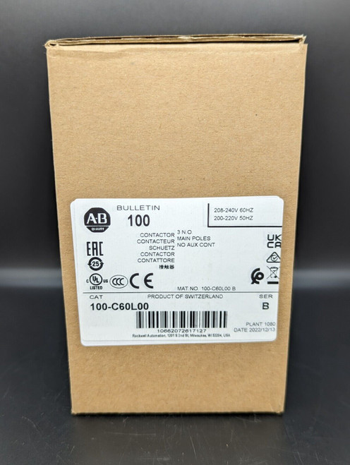 Allen Bradley 100-C60L00 3P 60A Contactor No Aux 208-240V