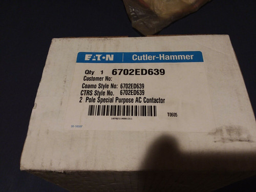 Eaton Cutler Hammer 6702Ed639 Special Purpose 2 Pole Ac Contactorping