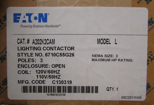 Eaton Cutler Hammer A202K2Cam Size 2 Lighting Contactor 110/120V 3 Pole **