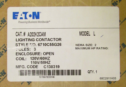 Eaton Cutler Hammer A202K2Cam Sze 2 Mod L Lighting Contactor 110/120V 6710C55G26