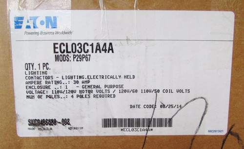 Eaton Cutler Hammer Ecl03C1A4A 30A 6P Lighting Contactor 110 120 V Mods:P29P67