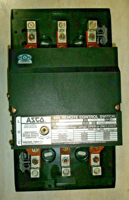 Asco 92033091C Remote Control Switch Lighting Contactor 3 Pole 30 Amp