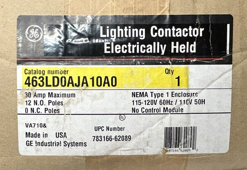 Ge 463Ld0Aja10A0 12 Pole 30 Amp 120V Nema-1 Lighting Contactor Electrically Held