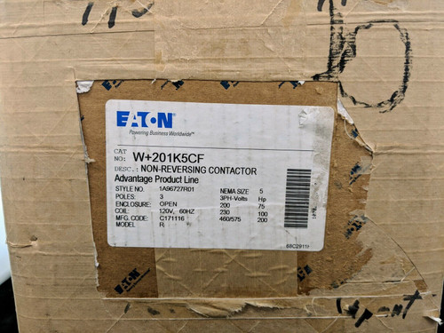 Eaton W+201K5Cf Size 5 60 Hz Contactor W201K5Cf