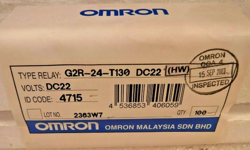 Omron G2R-24-T130-Dc22 Sdn Bhd General Purpose Relay (22 Vdc) Lot Of 100 ""