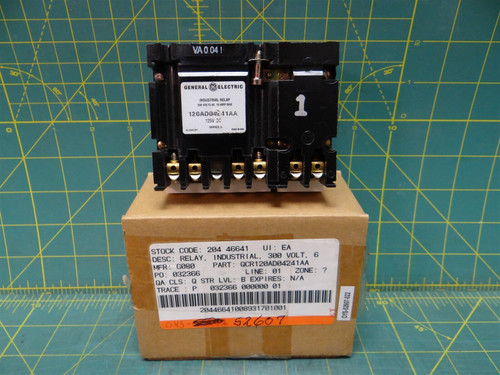 Ge Cr120Ad04241Aa Control Relay, 300V Max, 10A Cont, 125Vdc Coil, 4No Contacts