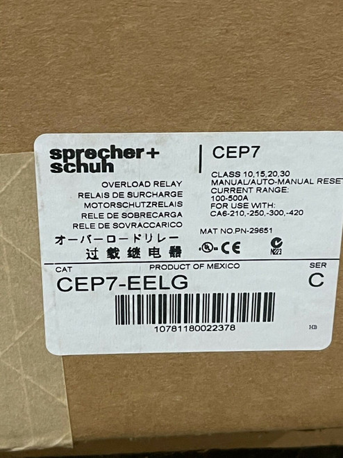 Sprecher Schuh Cep7-Eelg 100-500 Amp Overload Relay