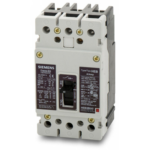 Heb3B040B, Siemens, 3P, 3Ph, 40A, 600V, 65Ka@480V, Molded Case Circuit Breaker