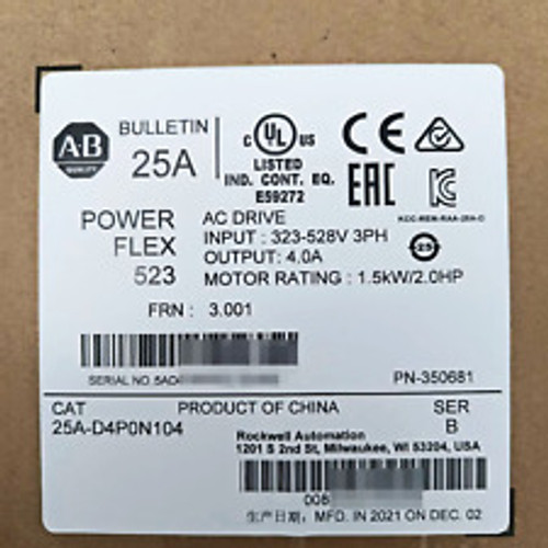 Ab 25A-D4P0N104 /B Powerflex 523 Ac Drive - 1.5Kw 2Hp