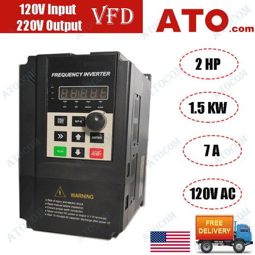 Ato 1.5 Kw 2 Hp 7 A Vfd 120V Input 220V Output Variable Frequency Drive Inverter