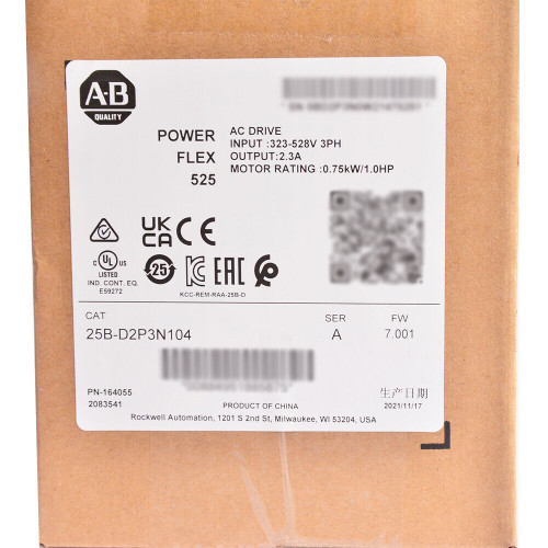 Allen-Bradley Powerflex 525 0.75Kw 1Hp Ac Drive 25B-D2P3N104 Us