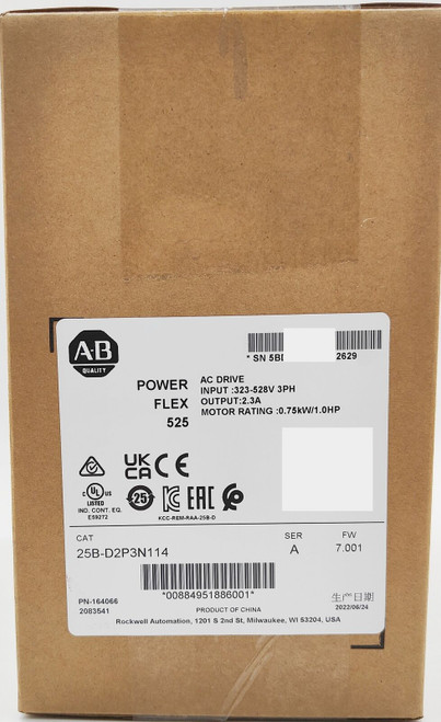 Allen-Bradley 25B-D2P3N114 Powerflex 525 Ac Drive 0.75Kw/1.0Hp