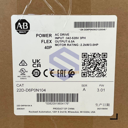 Allen-Bradley 22D-D6P0N104 Powerflex 40 2.2Kw 3Hp Ac Drive Plc