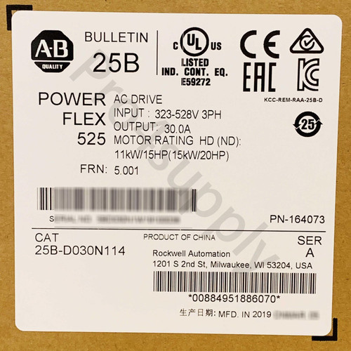 Allen-Bradley Powerflex 525 15Kw 20Hp Ac Drive 25B-D030N114