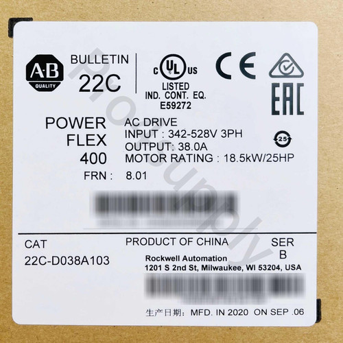 Allen-Bradley Powerflex 400 18.5 Kw 25 Hp Ac Drive 22C-D038A103