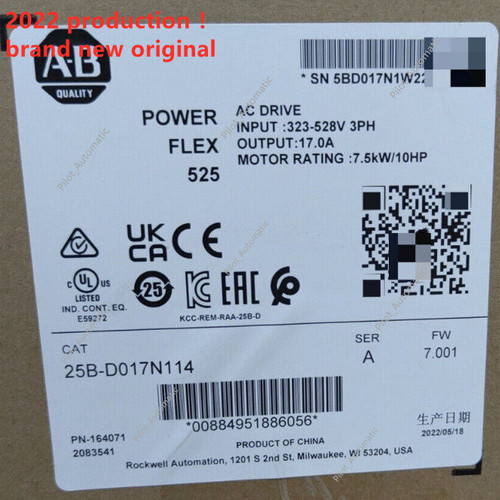 Allen-Bradley 25B-D017N114 Powerflex 525 7.5Kw 10Hp Ac Drive Plc