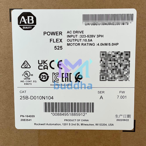 Allen-Bradley 25B-D010N104 Powerflex 525 3-Phase 4Kw 5Hp Ac Drive