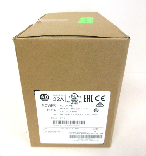 Allen Bradley 22A 2Hp Powerflex Ac Drive 22A-B8P0N104