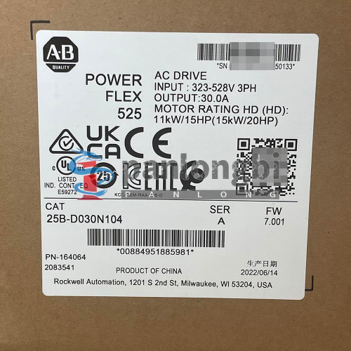 Allen-Bradley 25B-D030N104 /A Powerflex 525 15Kw 20Hp Ac Drive