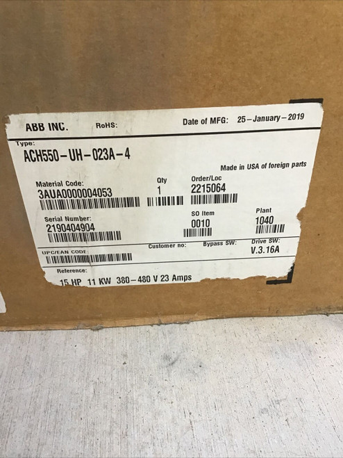 Abb Ach550-Uh-023A-4 Hvac Variable Frequency Drive 15Hp 380-480V 23Amps