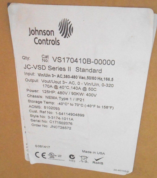 Johnson Control Vs170410B-00000 Hvac Drive 125 Hp 480 V