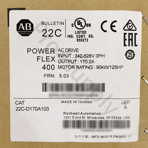 Allen-Bradley Powerflex 400 90 Kw 125 Hp Ac Drive 22C-D170A103